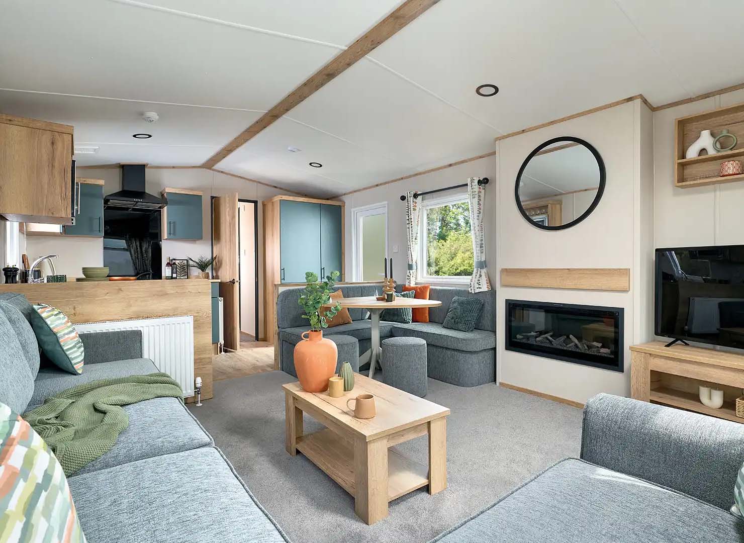 ABI Keswick lounge with L-shaped seating and electric fire