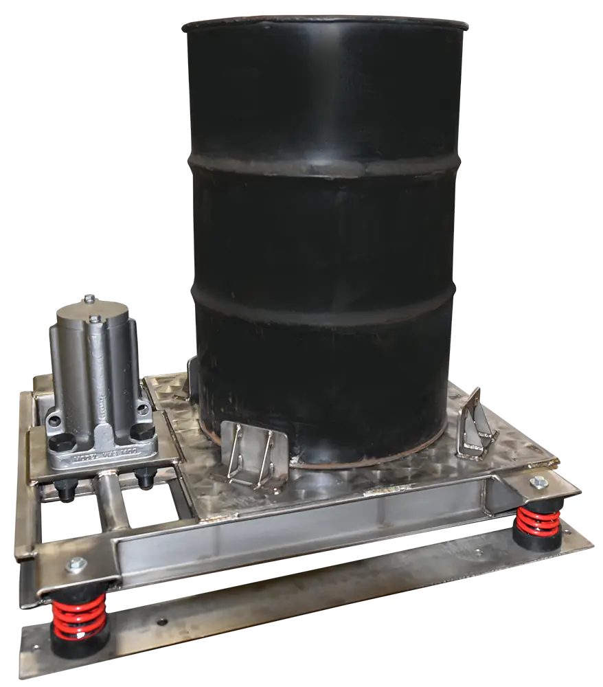 Flat Deck Vibratory Table with Pneumatic Vibrator and Drum Fixture for Precision Powder Packing