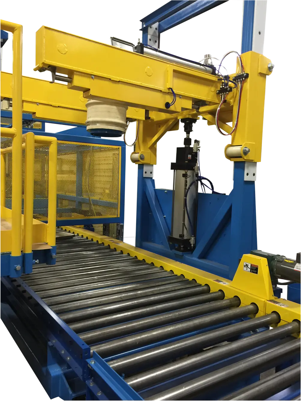 Bulk Bag Loading System with Integrated Conveyor Rollers and Overhead Filling Spout for Automated Packaging Lines