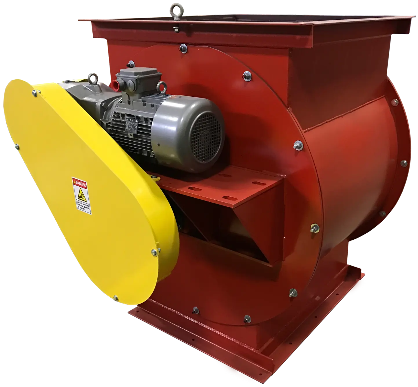 Air Systems industrial centrifugal blower with belt guard and high-efficiency motor assembly