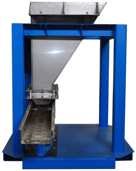 Electromagnetic Vibratory Feeder with stainless steel hopper and discharge tray for controlled material flow