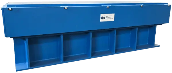 Shredder Isolation System installation showing reinforced steel housing with isolation mounts and discharge outletShredder Isolation System with vibration-isolating springs and central feed inlet for bulk material processing