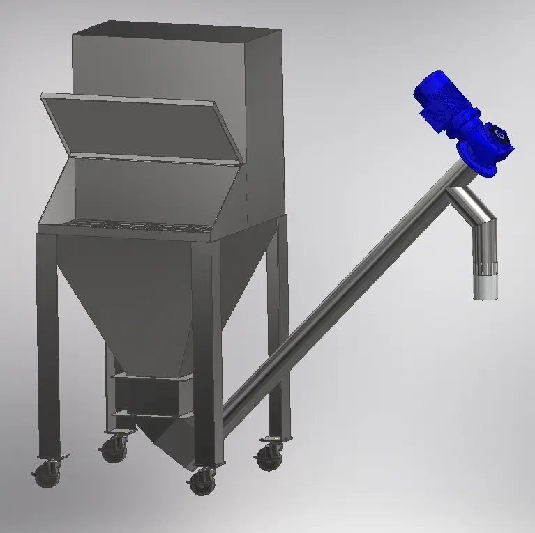 Between the Magnet Feeder low-profile vibratory stainless steel tray positioned between suspended magnetic separators