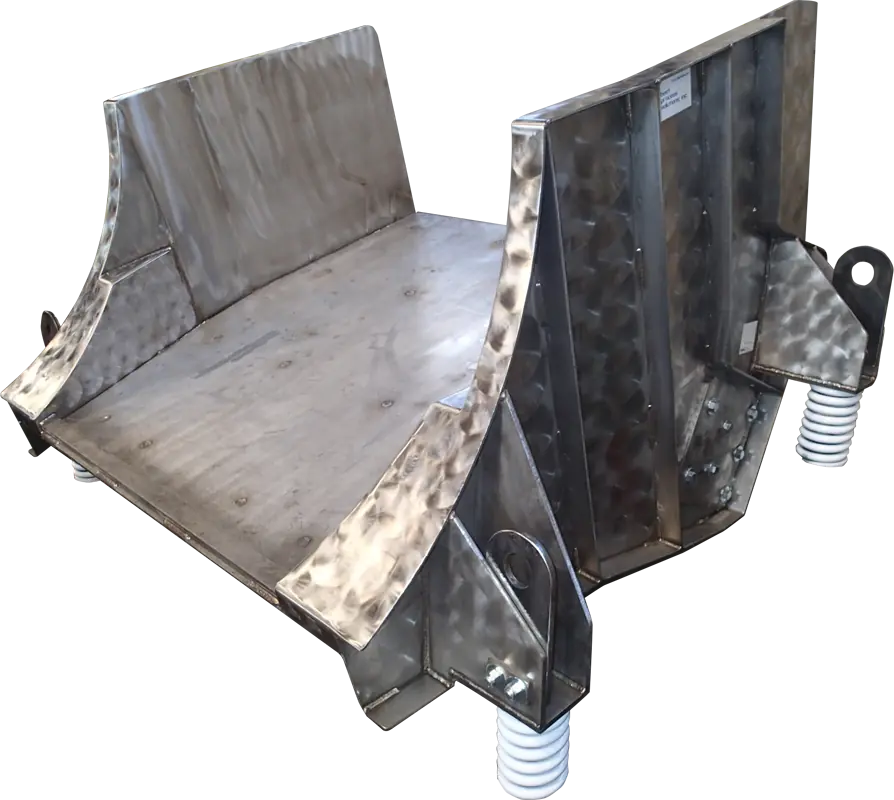 Between the Magnet Feeder rugged stainless steel tray with coil spring mounts for controlled ferrous discharge