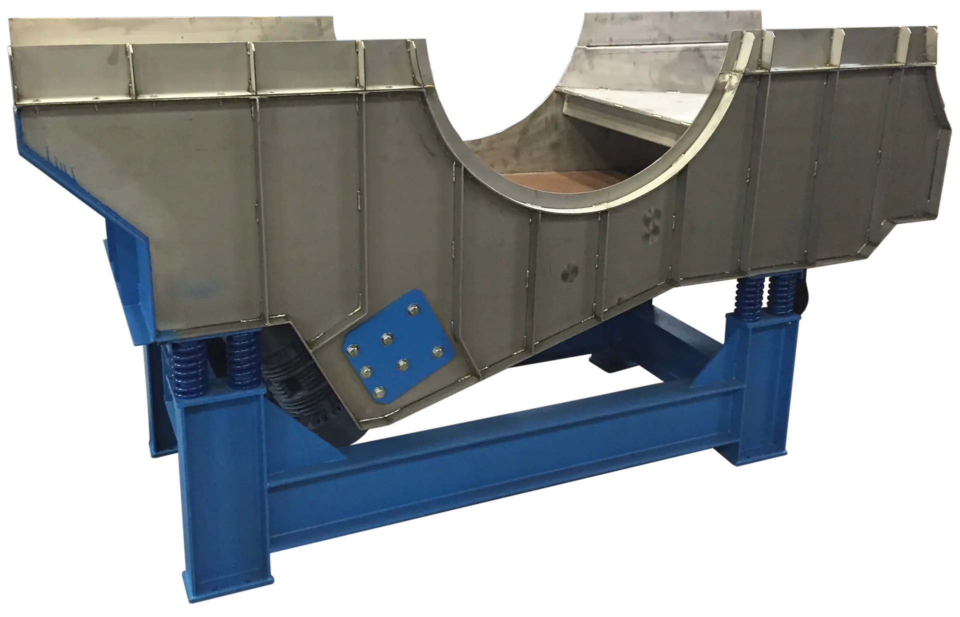 Between the Magnet Feeder with motorized drive and enclosed frame for automated bulk metal recovery