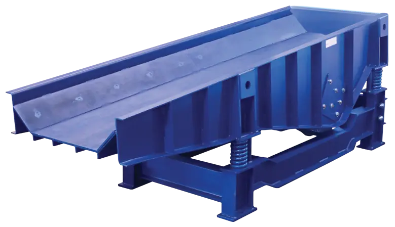 Undermill Feeder with heavy-duty vibratory pan designed for efficient material collection and transfer from shredder discharge points