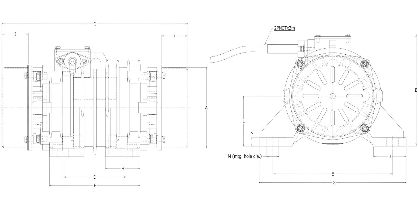  KEE-10-2 2 Pole Industrial Vibrating Motor dimensional diagram for accurate installation and engineering specifications