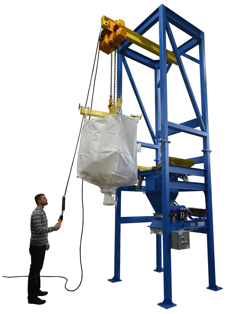 Model MTD-4 K Bulk Bag Unloader Discharger with integrated dust control and discharge chute for efficient bulk material handling