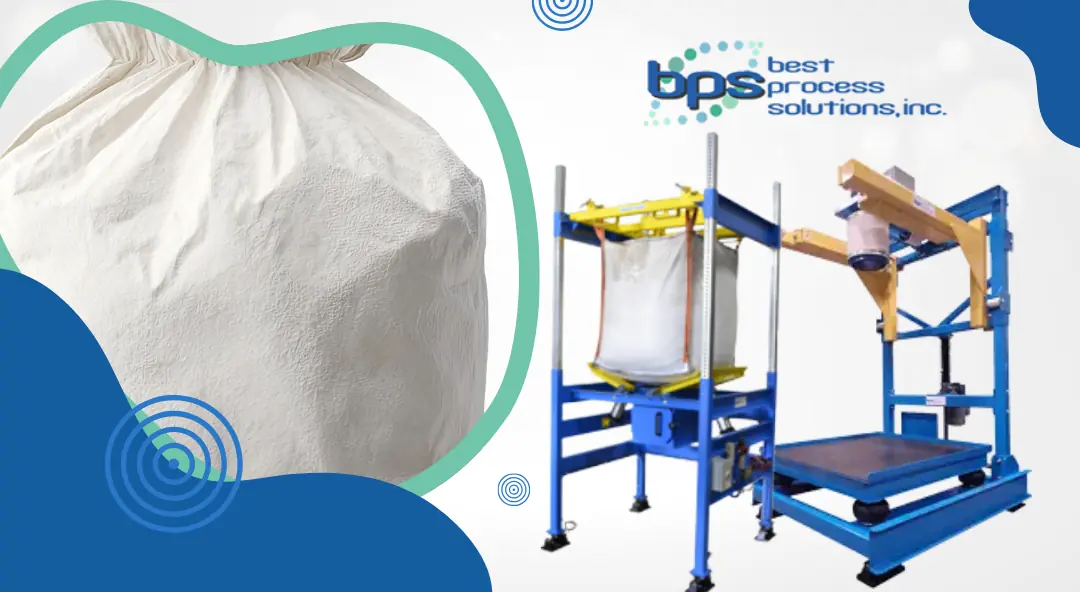 Bulk density in material handling shown with filled bulk bag and BPS bulk bag filler system.