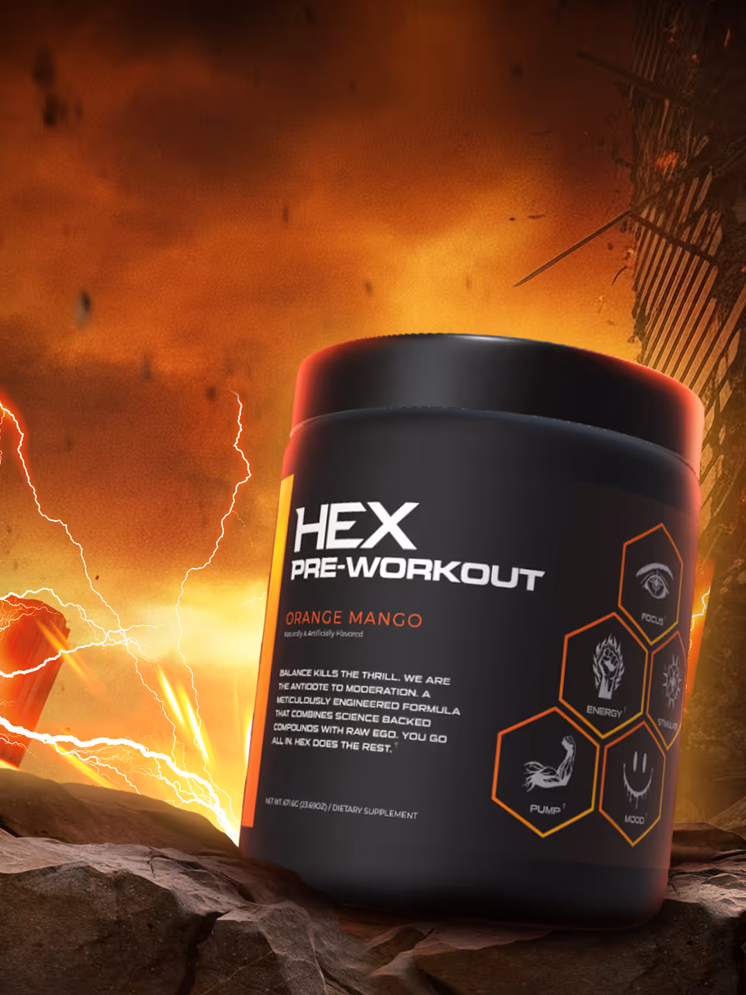 HEX pre-workout packaging and brand project cover