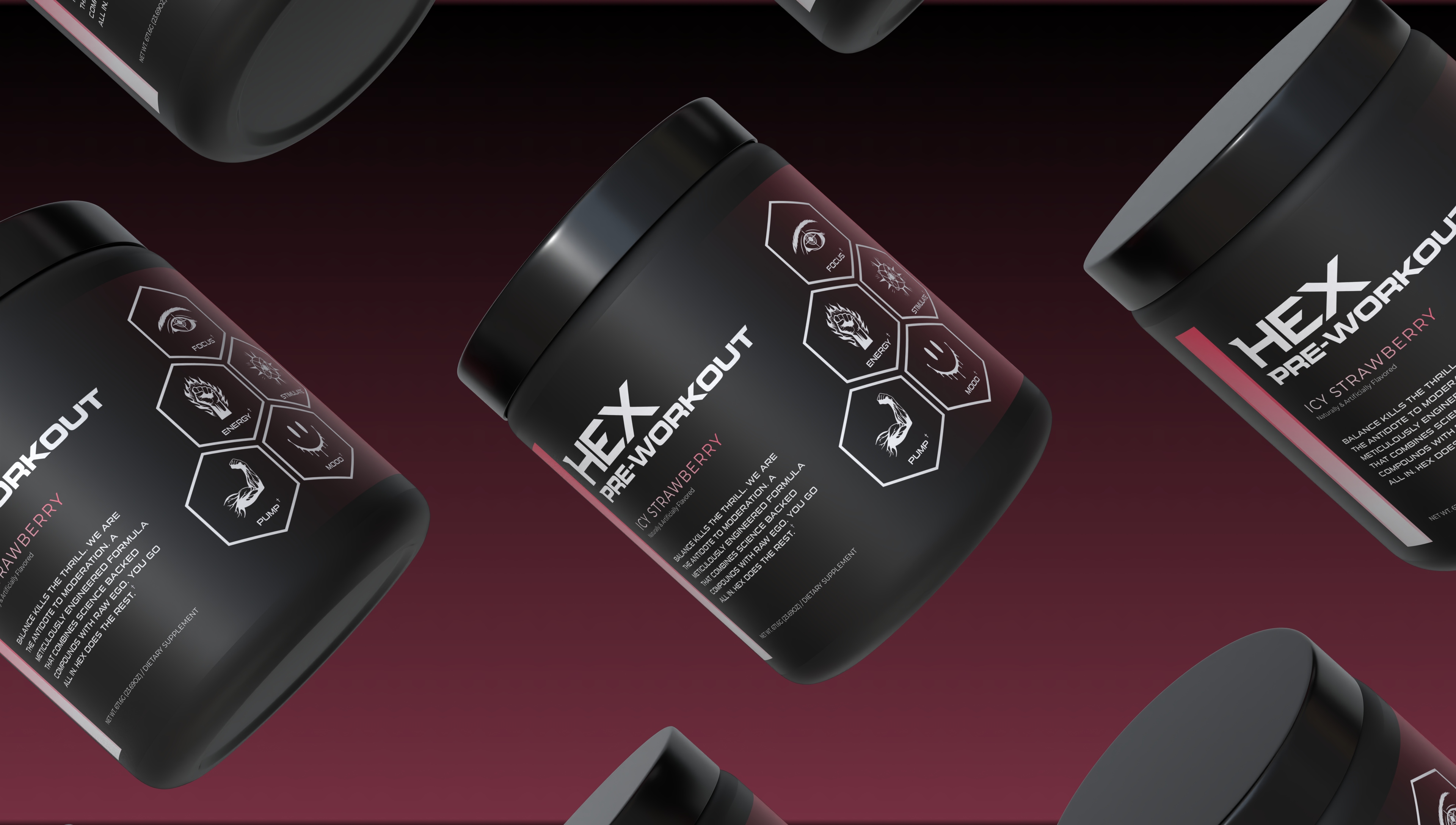 Hex Supps brand packaging project header