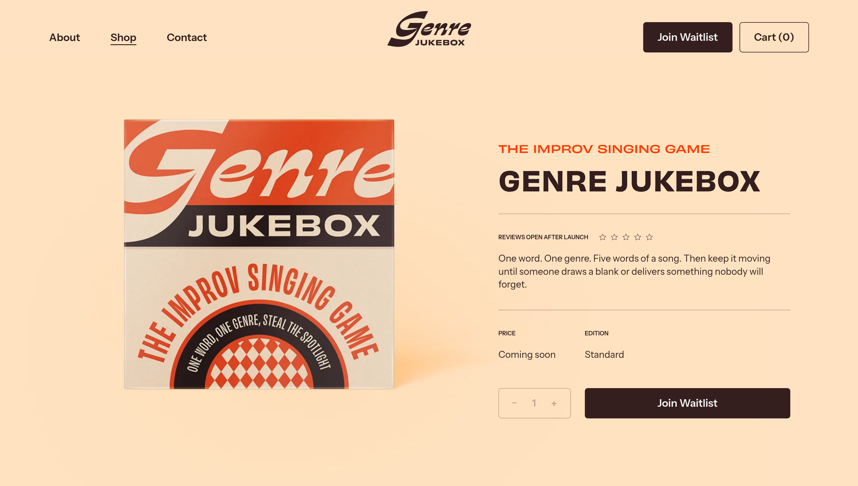 Genre Jukebox product page with game box and waitlist button