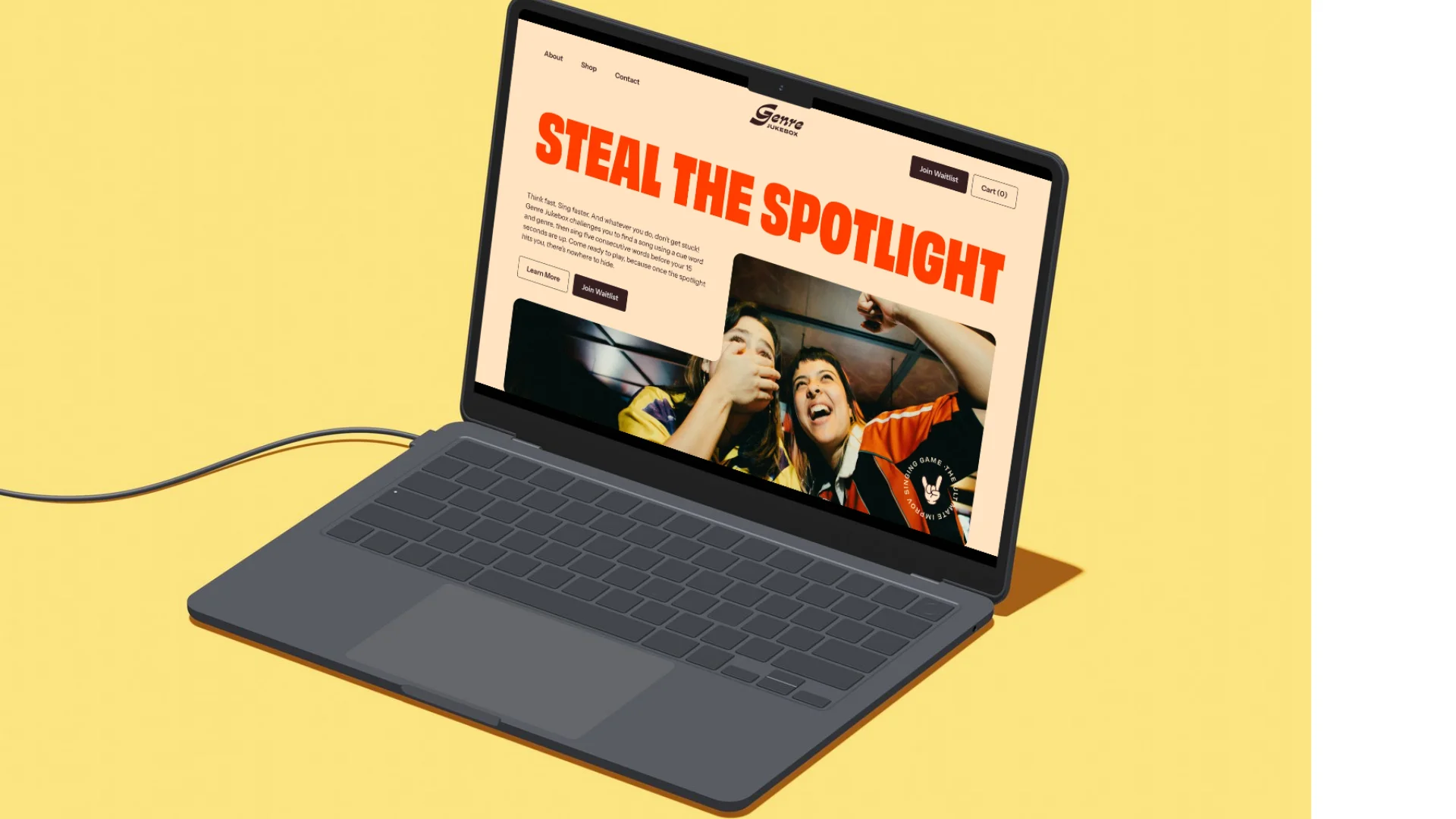 Genre Jukebox website shown on a laptop.