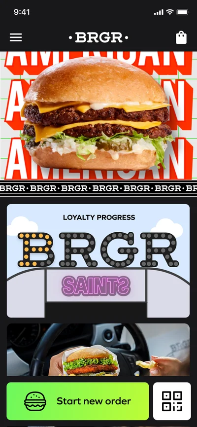 BRGR app home screen with loyalty progress