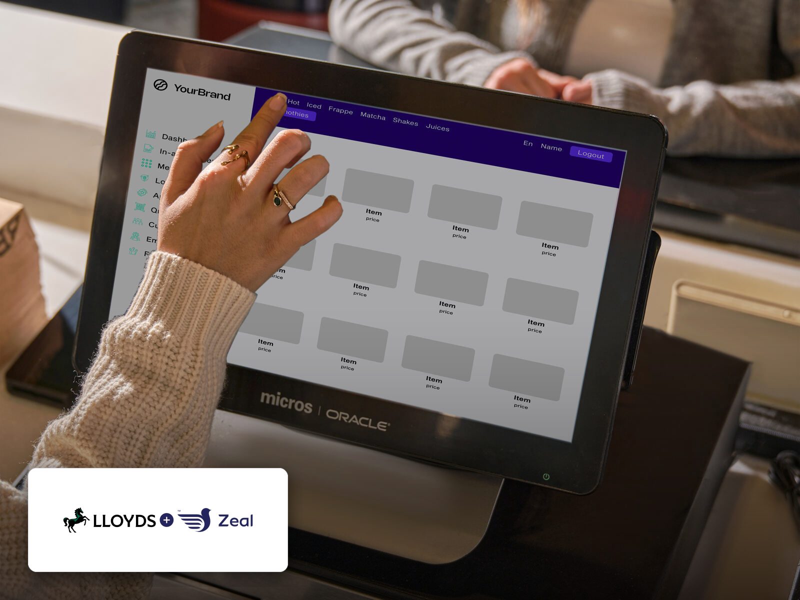 Customer paying on a card machine running Zeal loyalty, available on supported Lloyds Cardnet card machines