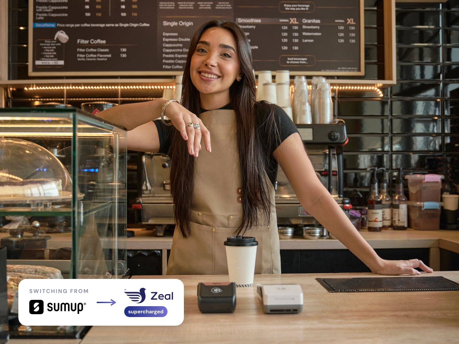 Card machine running Zeal loyalty, for businesses switching from SumUp