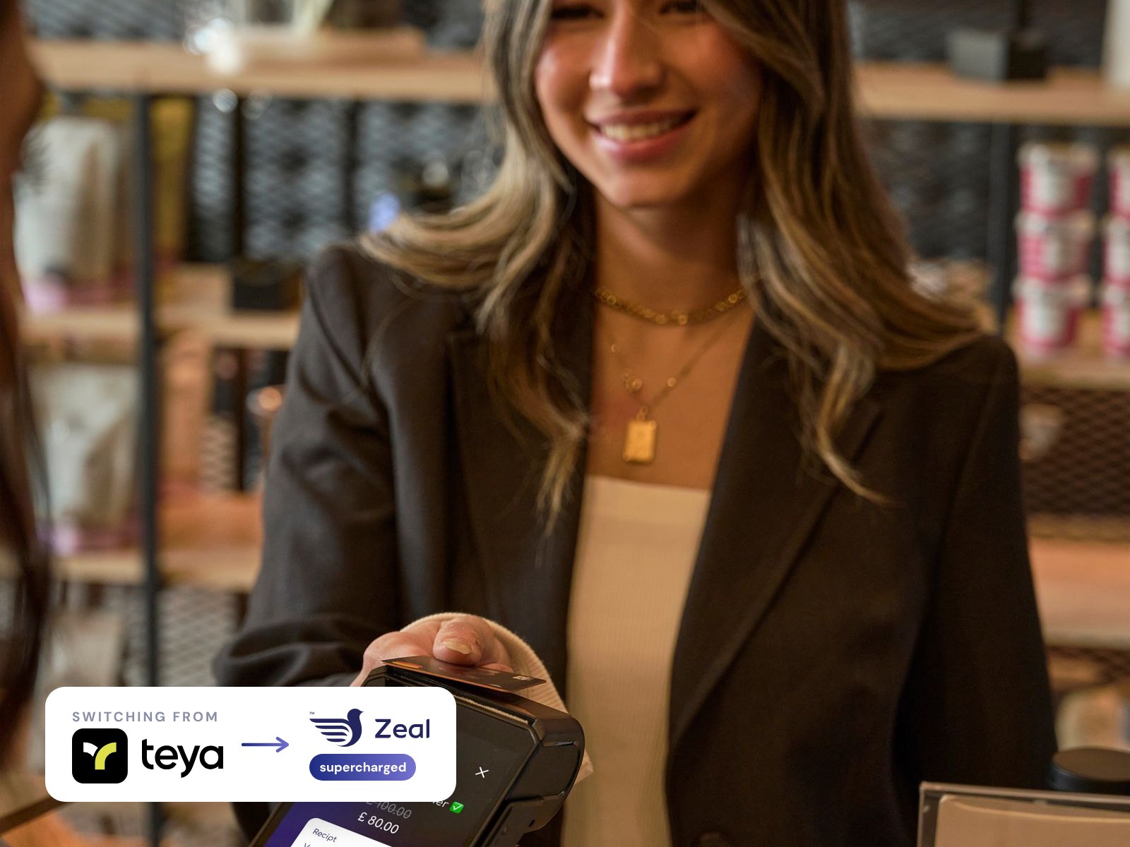 Card machine running Zeal loyalty, for businesses switching from Teya