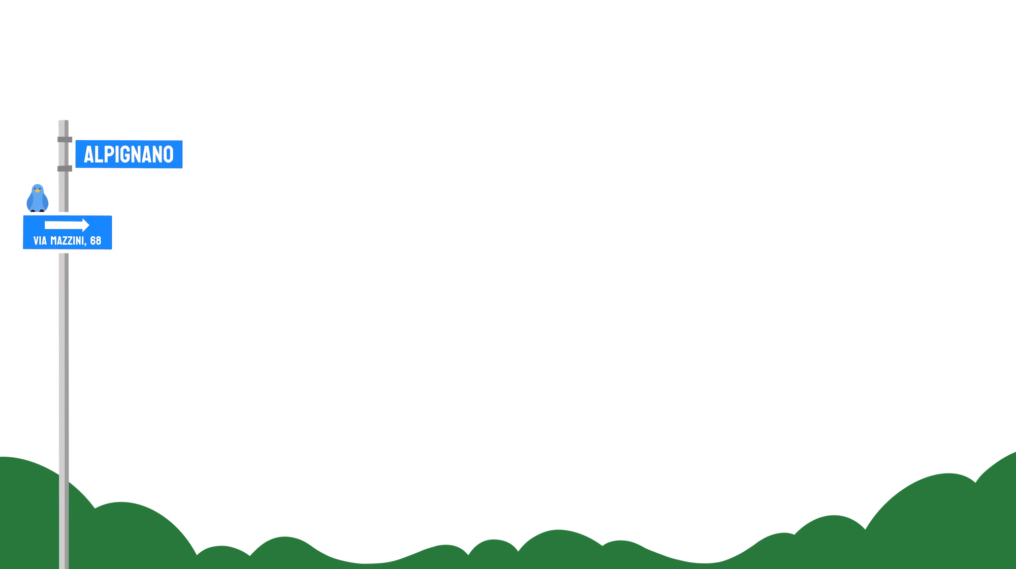 Contesto di Alpignano con il cartello dell'indirizzo dello studio dentistico.