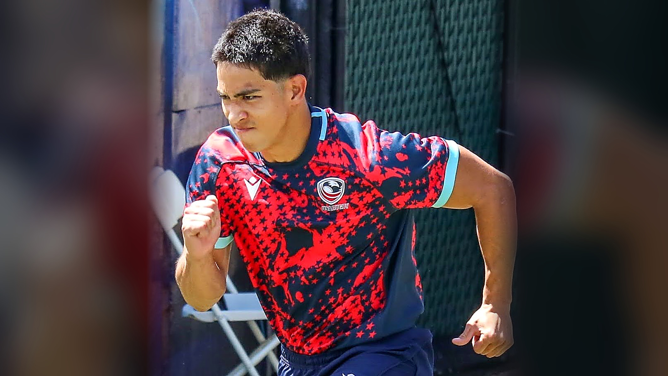 Ren Heimer takes the field for the USA Falcons at RugbyTown 7s
