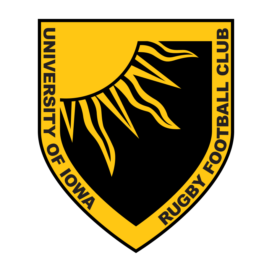 The original University of Iowa Rugby Football Club crest, a gold sun on a black shield, used from 1966 to 1989
