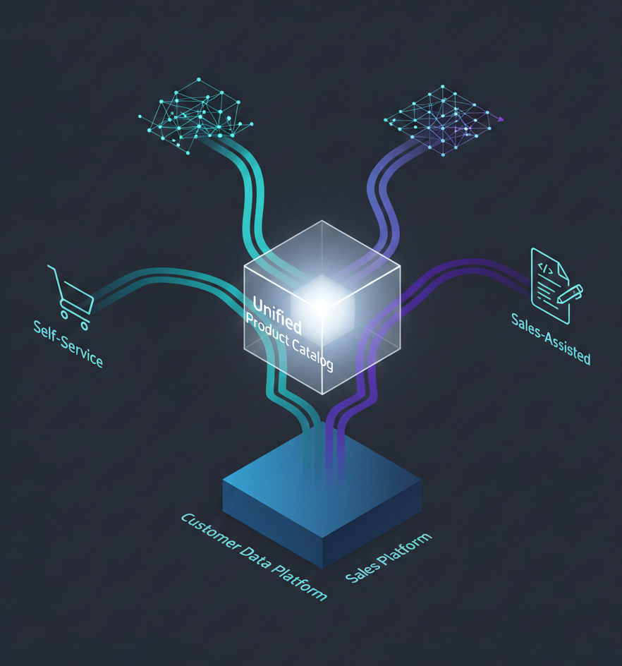 Creative software hybrid go-to-market diagram showing PLG and sales channels