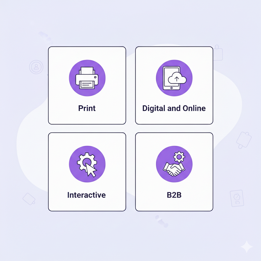 Four common types of product catalogs: print, digital, interactive, and B2B.