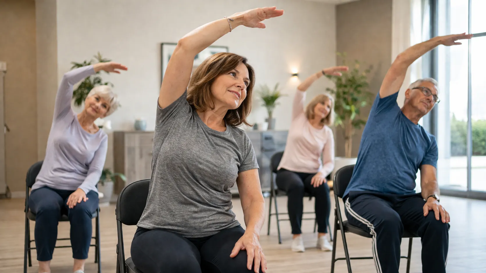 4 personnes qui font du yoga sur chaise