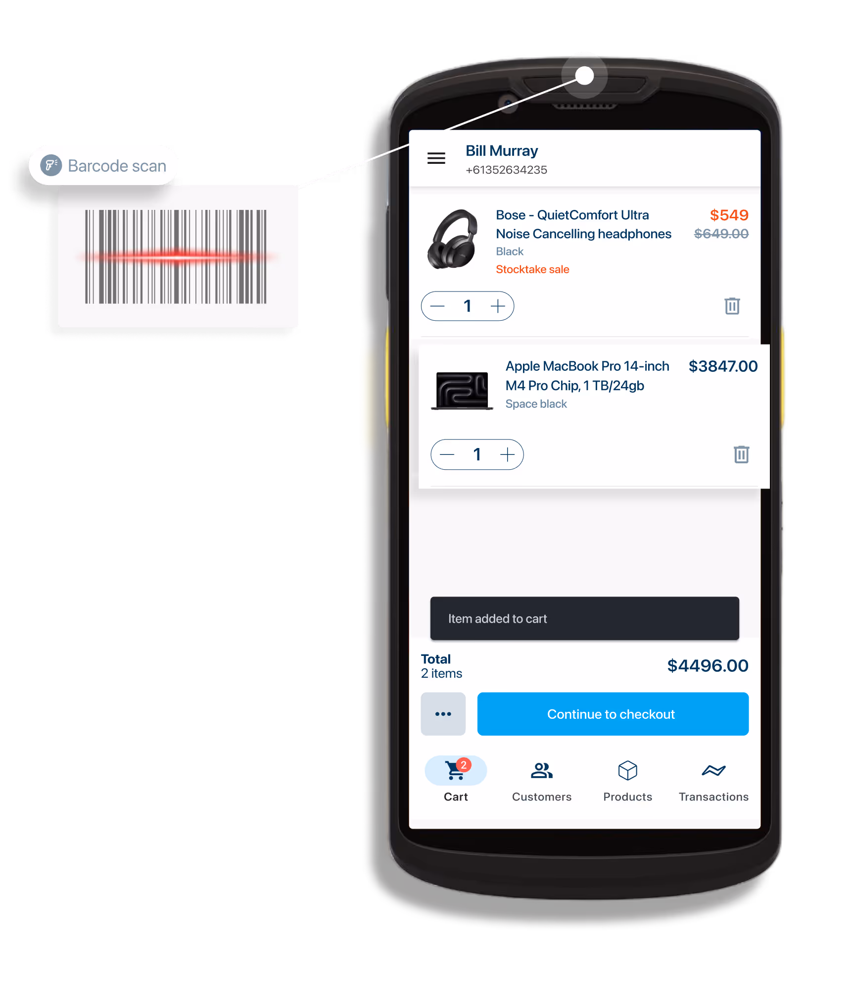 The pos with a barcode scanning element