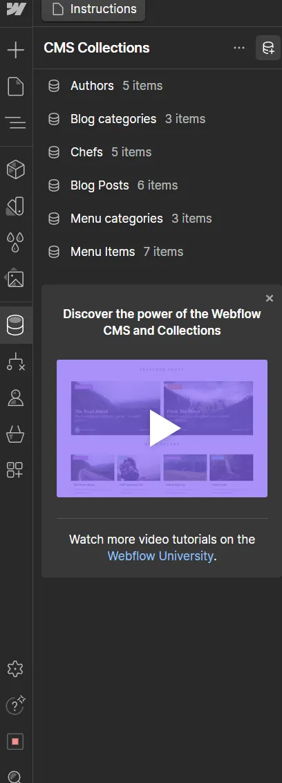 screenshot displaying the Webflow designer UI
