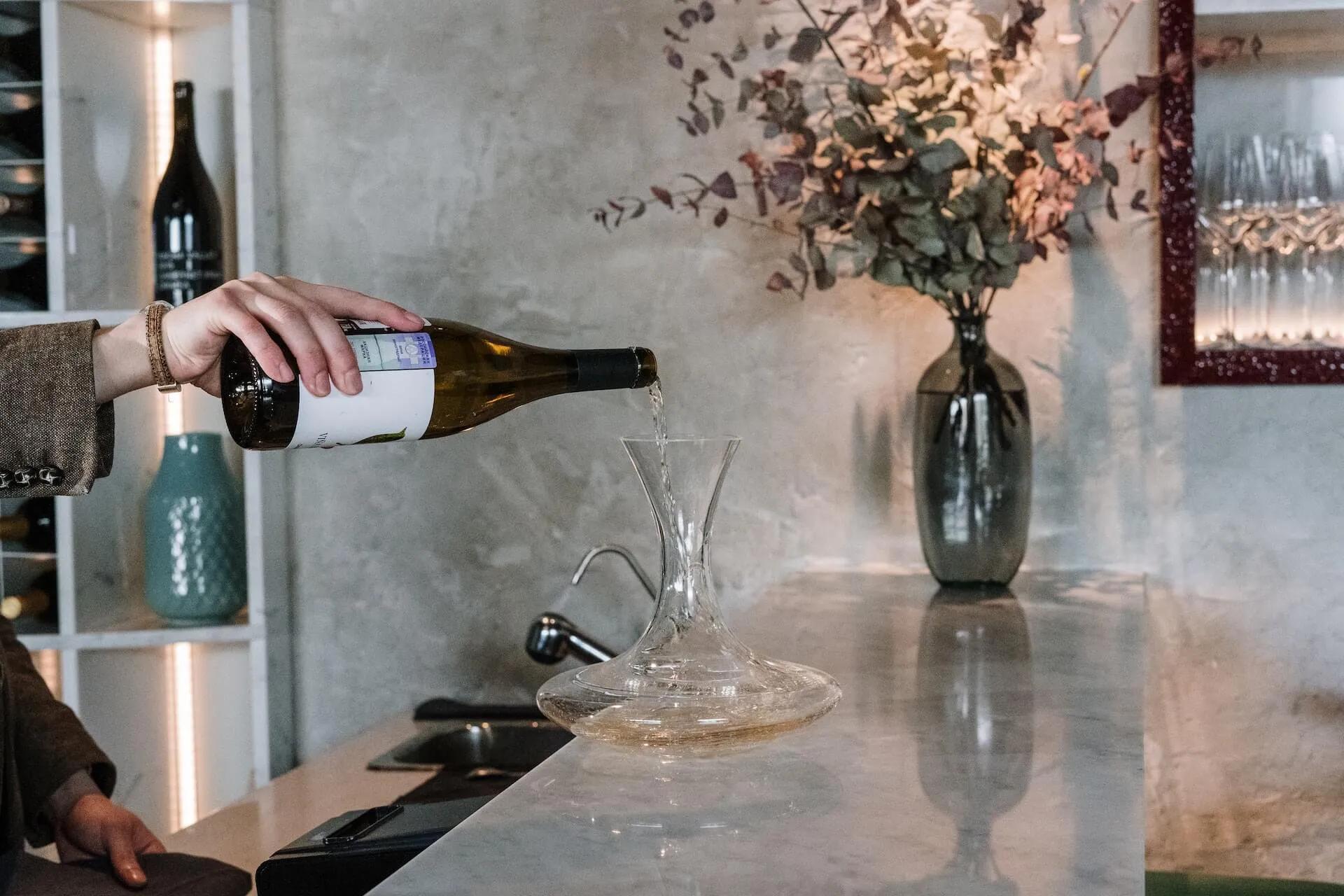 Wine pouring into a glass