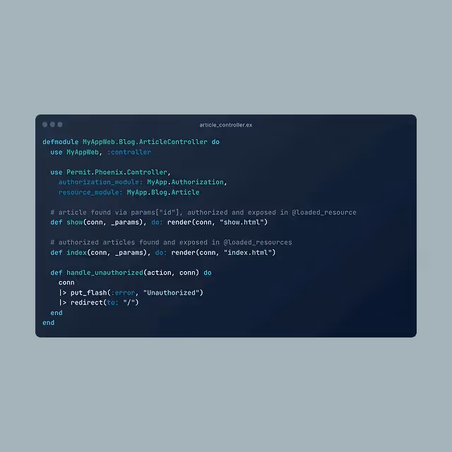 Permit Elixir code example showing resource-based authorization implementation