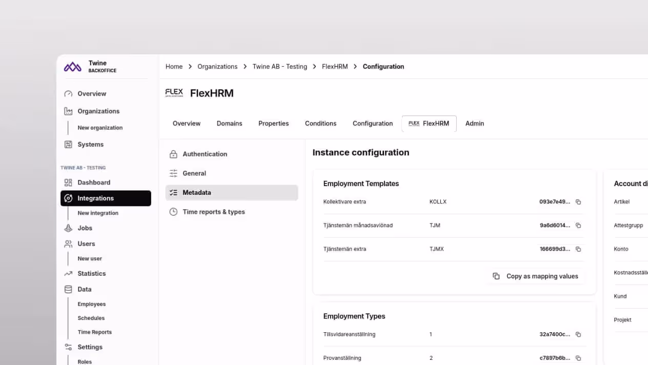 Twine HR systems integration platform dashboard for automated data synchronization