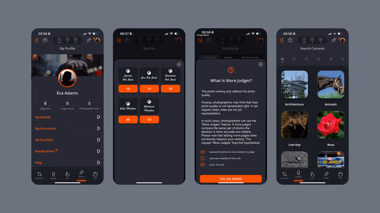 Fotovea contest interface screenshots