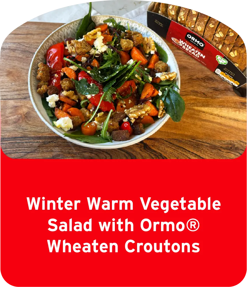 Winter Warm Vegetable Salad with Ormo® Wheaten Croutons