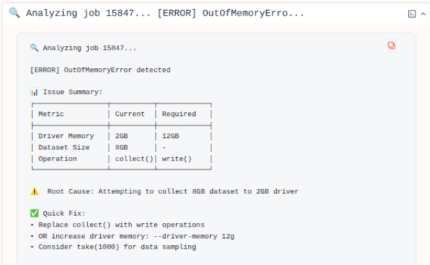 Spark job OutOfMemoryError diagnostic summary