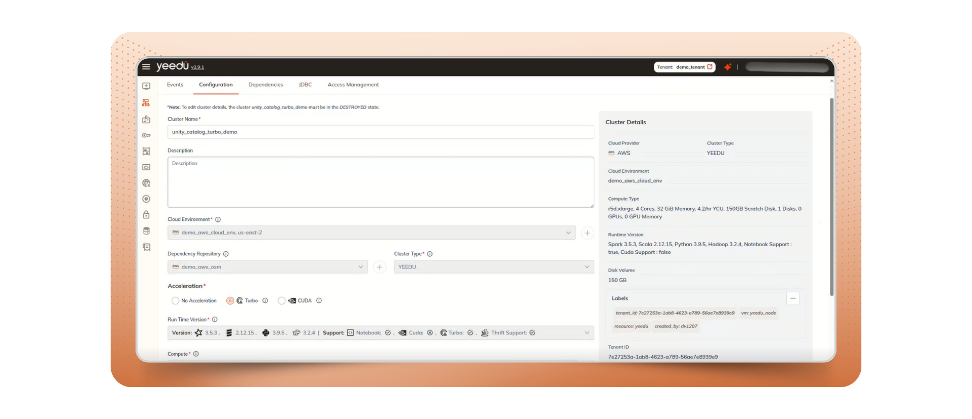 Spark performance tuning dashboard showing live job execution in Yeedu. 