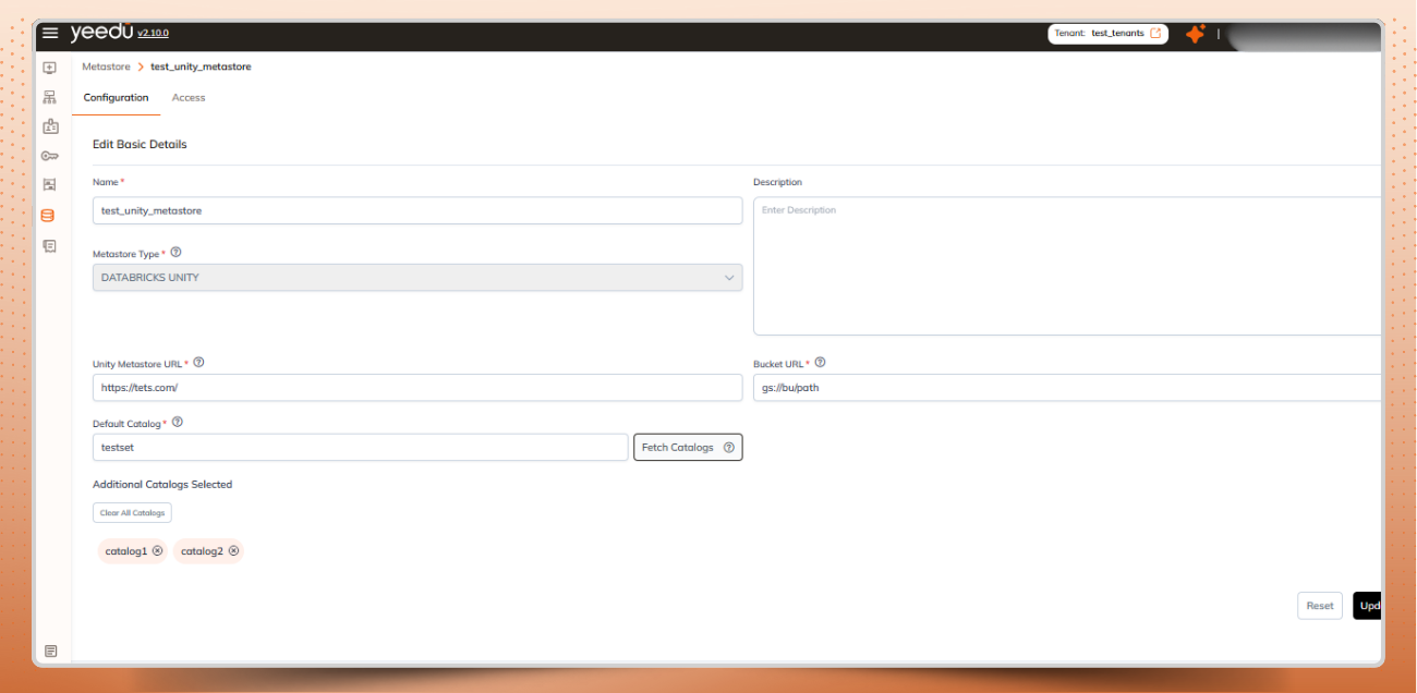 Adding Basic Unity Metastore details in Yeedu