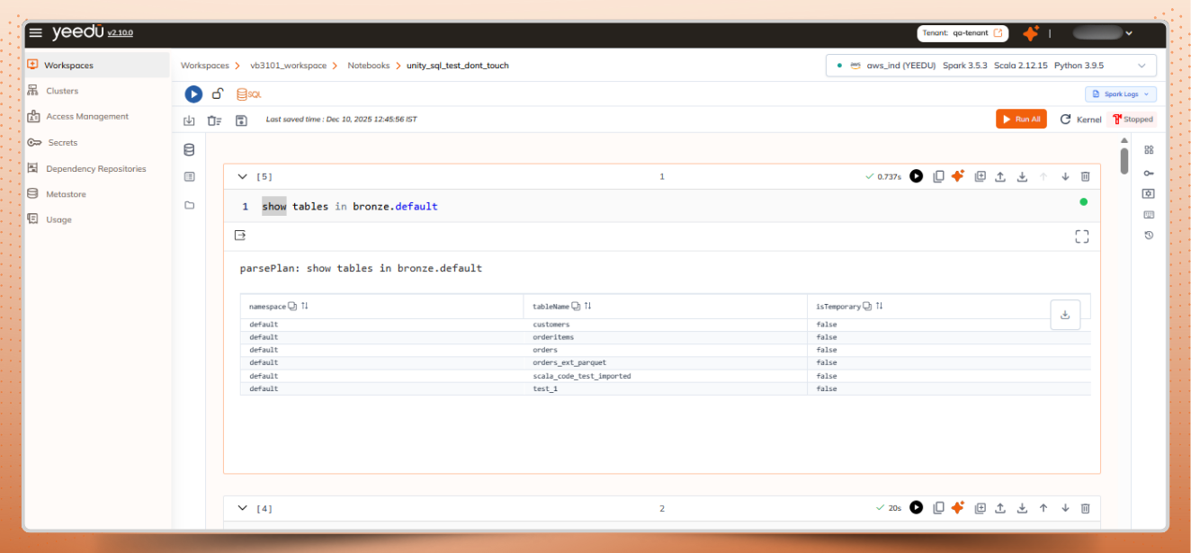 Running SQL queries directly on any catalog using Yeedu Notebooks