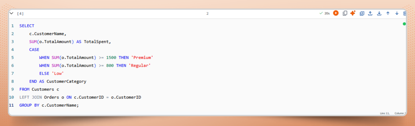 SQL query to inspect and analyze catalog data on Yeedu Notebooks.