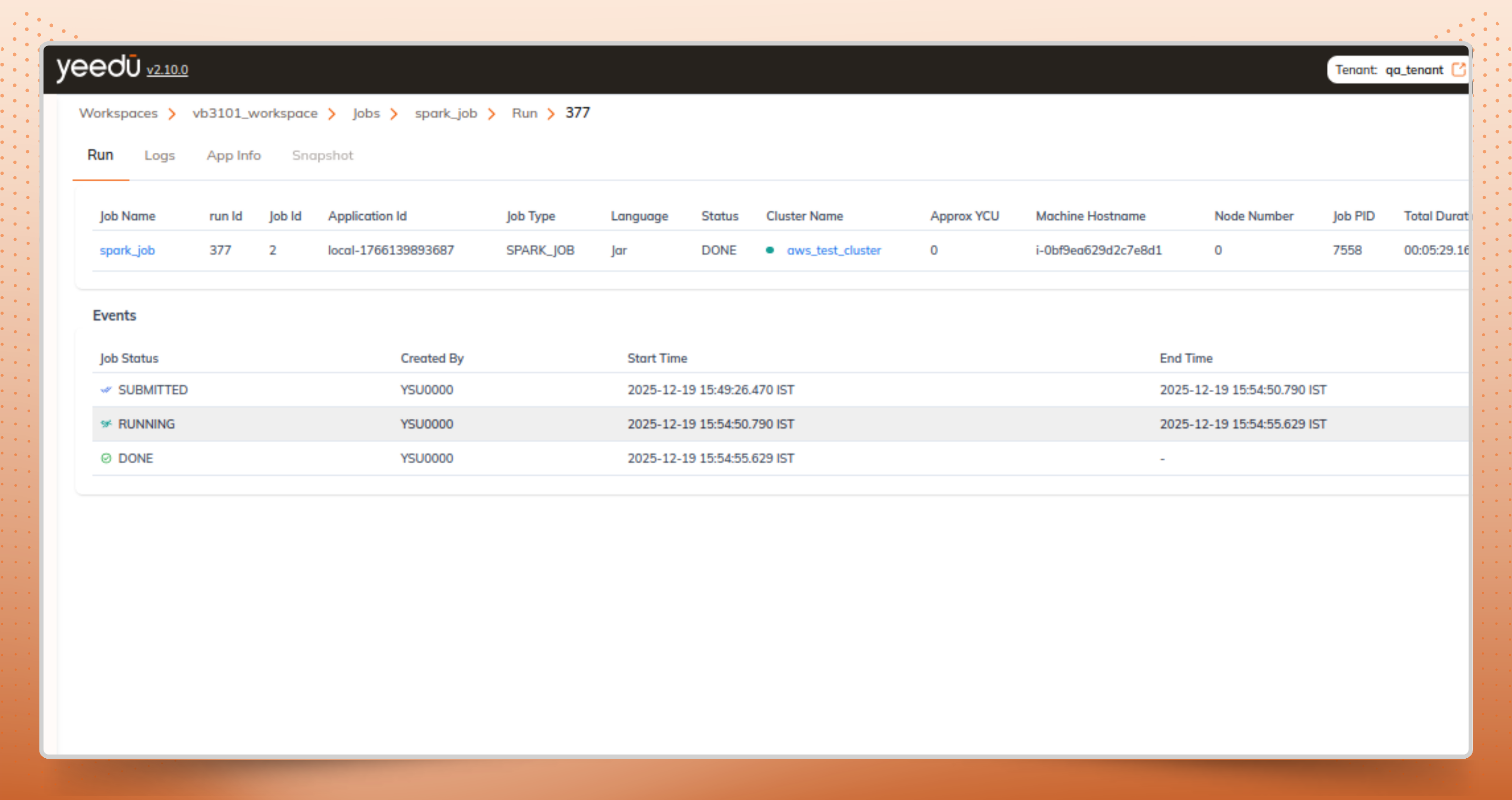 Specific job run metrics