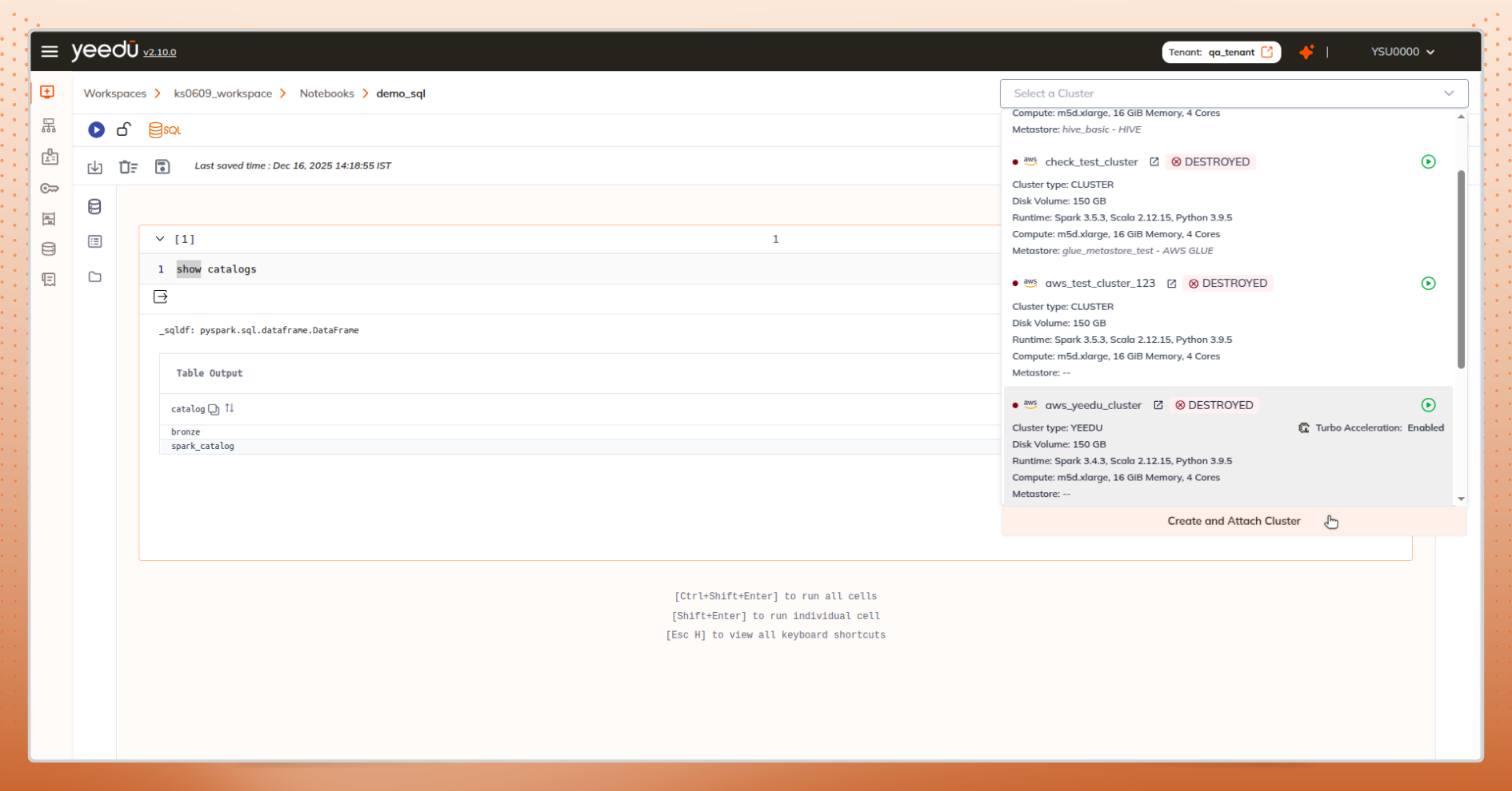 Create and attach cluster from notebook