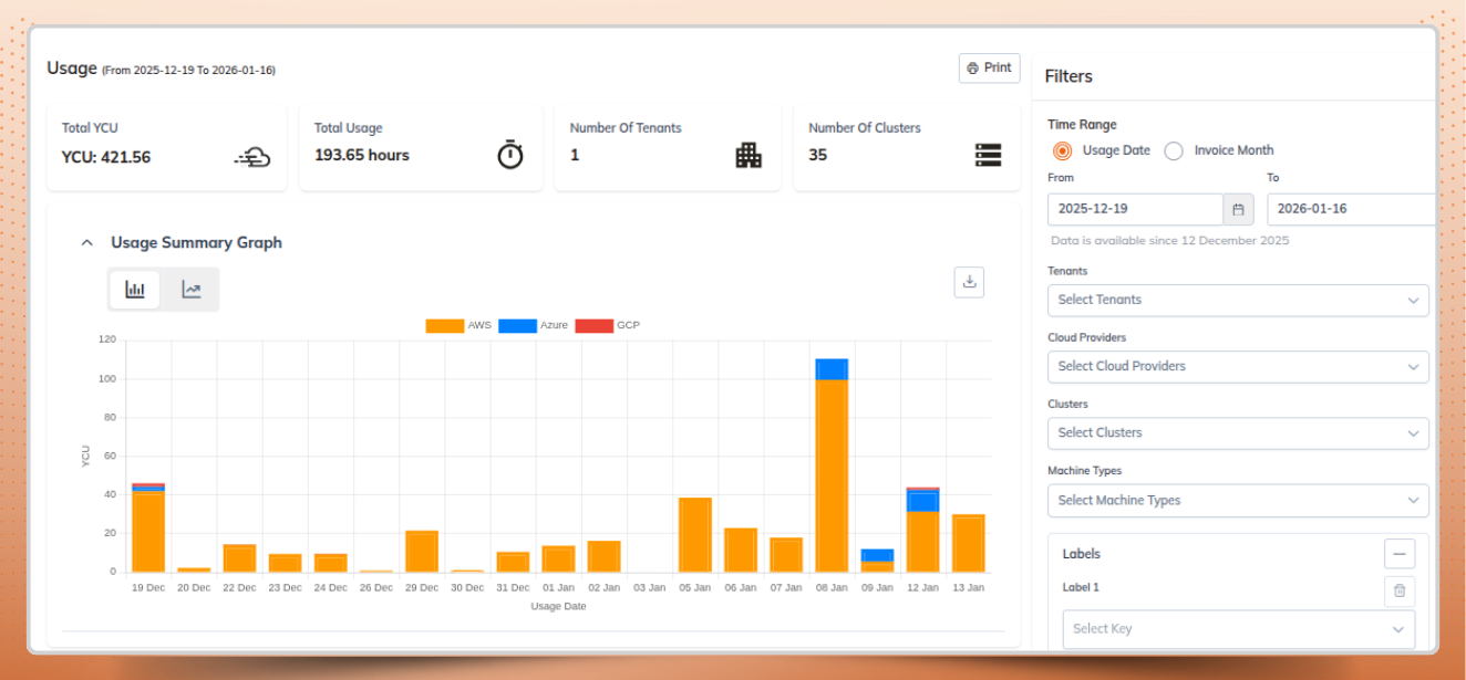 YCU consumption filtered for a custom date range