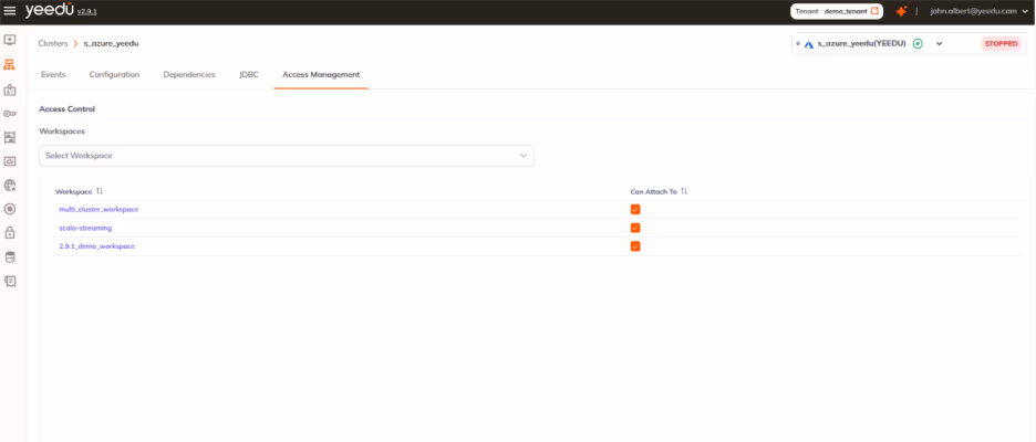 Workspace access management yeedu