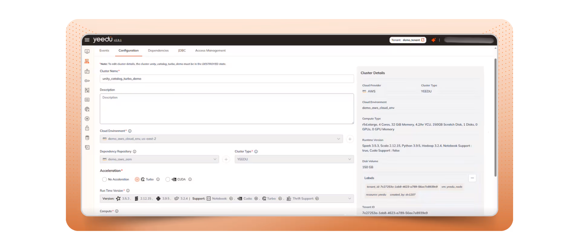 Spark performance tuning dashboard showing live job execution in Yeedu.