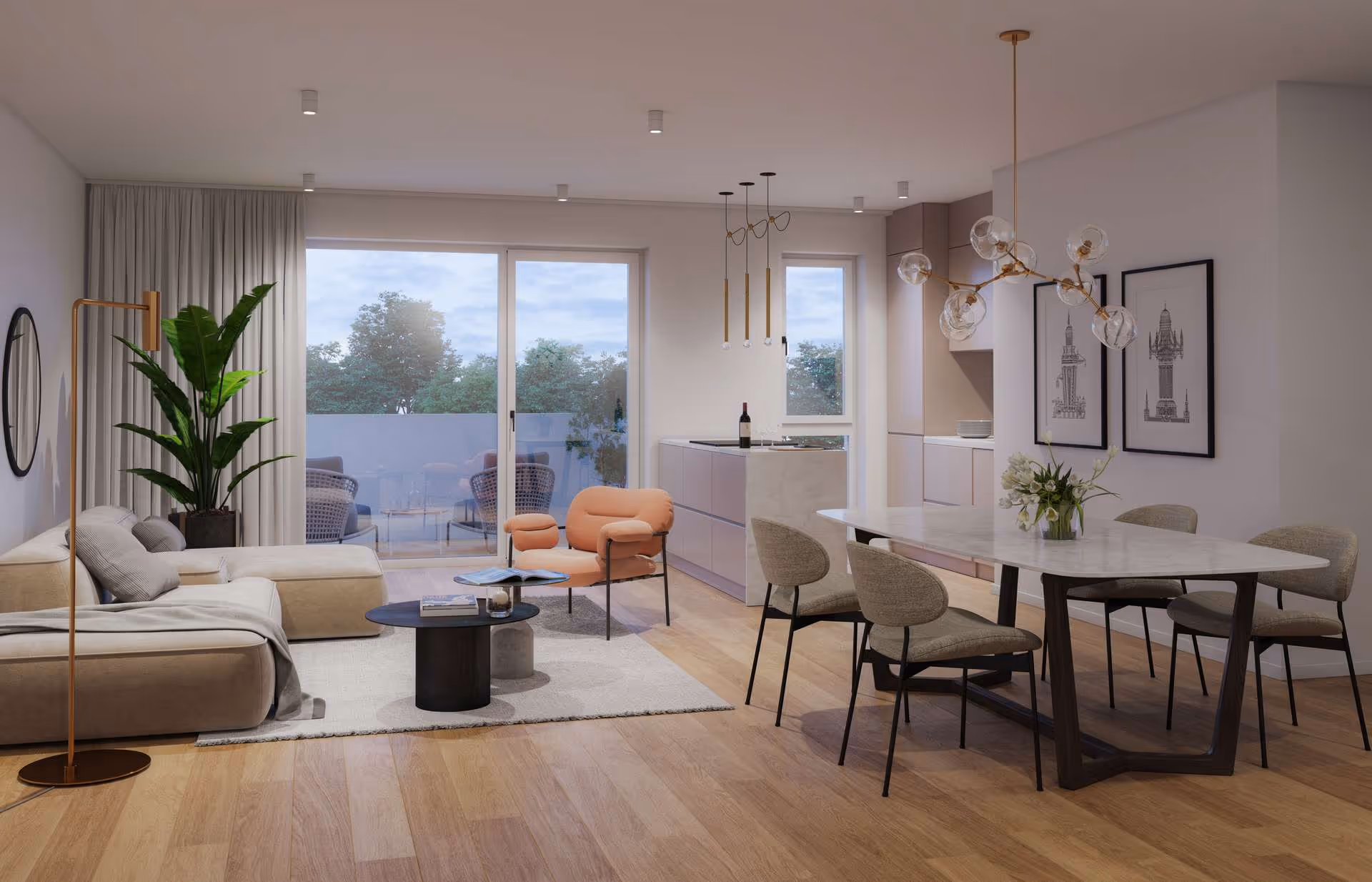 Visualisierung Wohen, Essen, Kochen Abenddämmerung