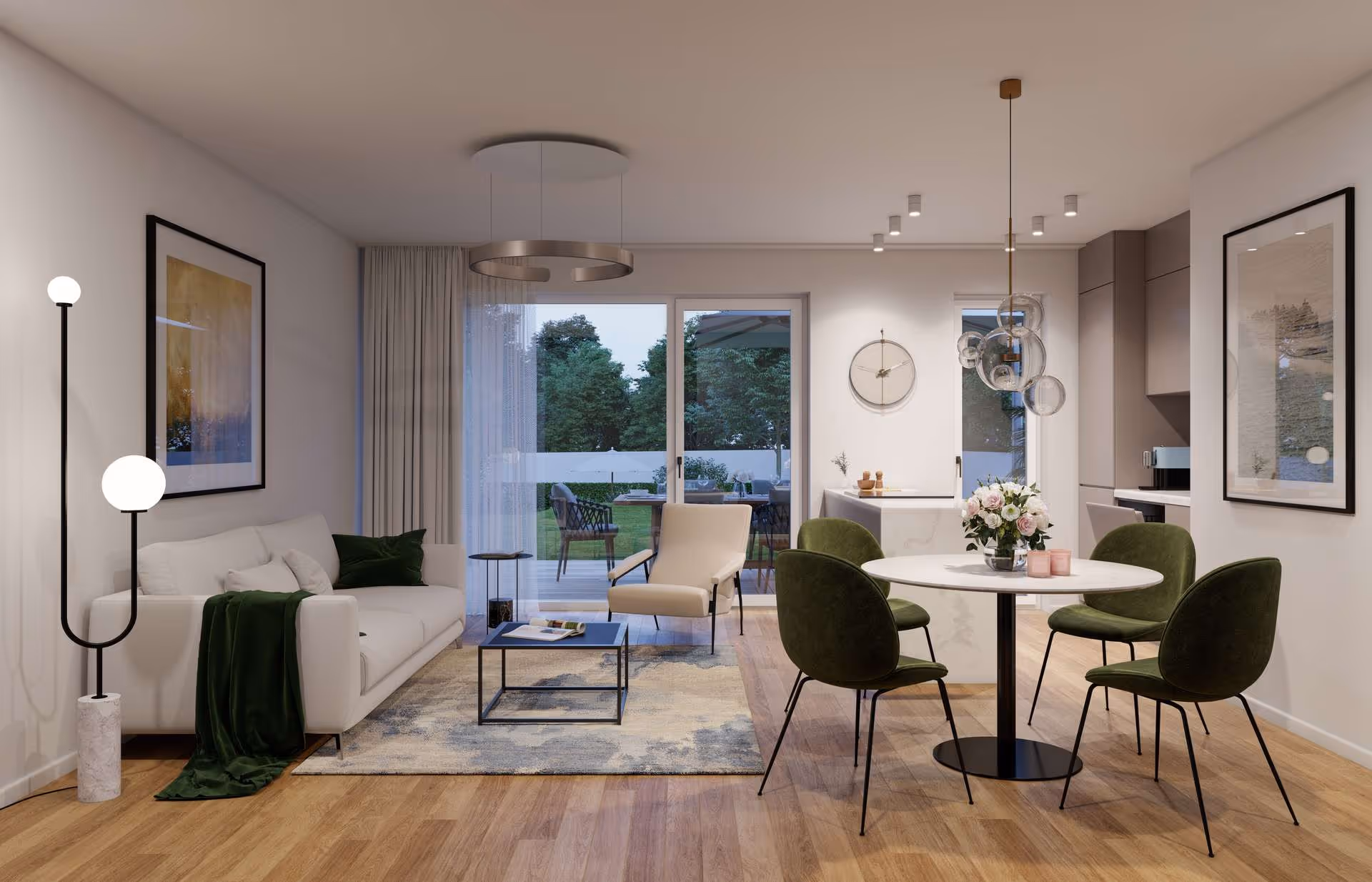 Visualisierung 2 Wohnen, Essen, Kochen Abenddämmerung