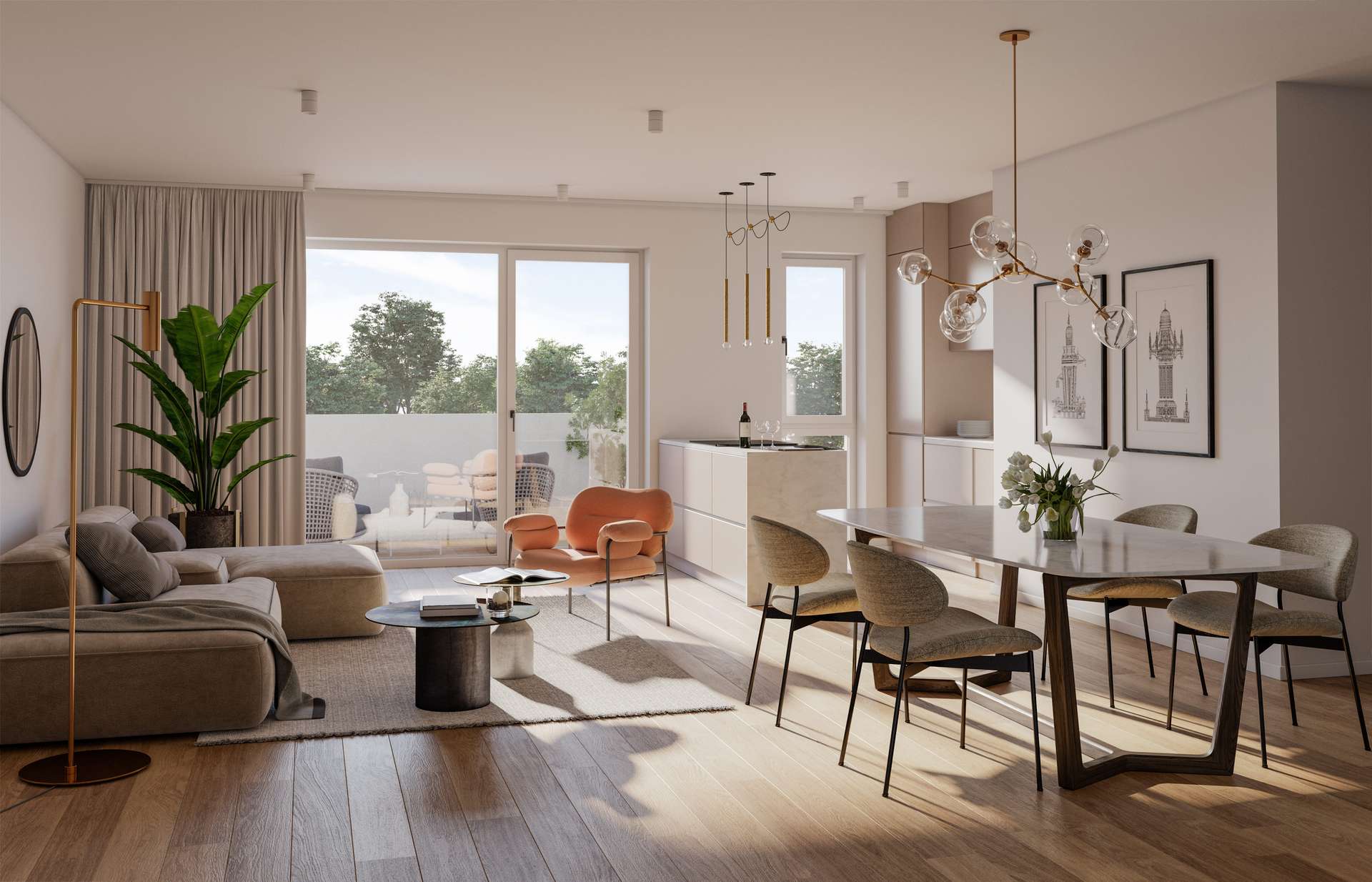 objektbild Visualisierung Wohen, Essen, Kochen Tageslicht