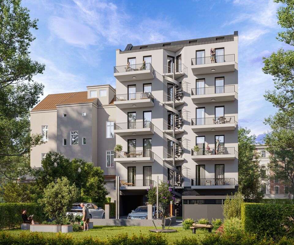 Haus mit Fahrstuhl Visualisierung Hofansicht