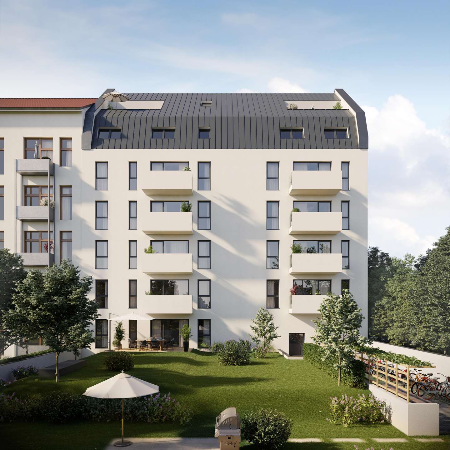 Haus mit Fahrstuhl Visualisierung Rückansicht