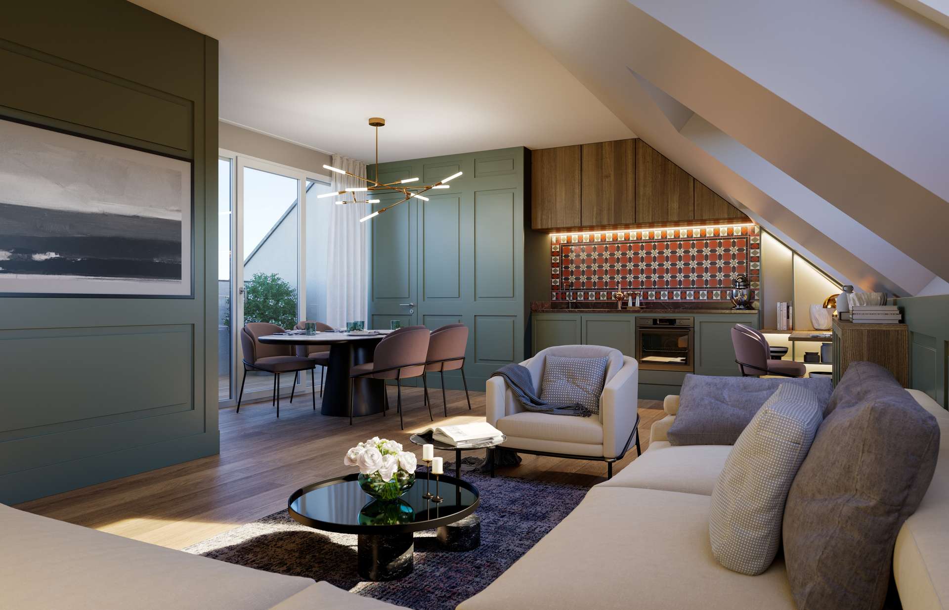 Haus mit Fahrstuhl Visualisierung Wohnen, Essen, Kochen